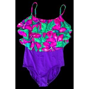 Sirena Womens One Piece Swimsuit 18 Ruffled Hibiscus Hawaiian‎ Vintage 1990s